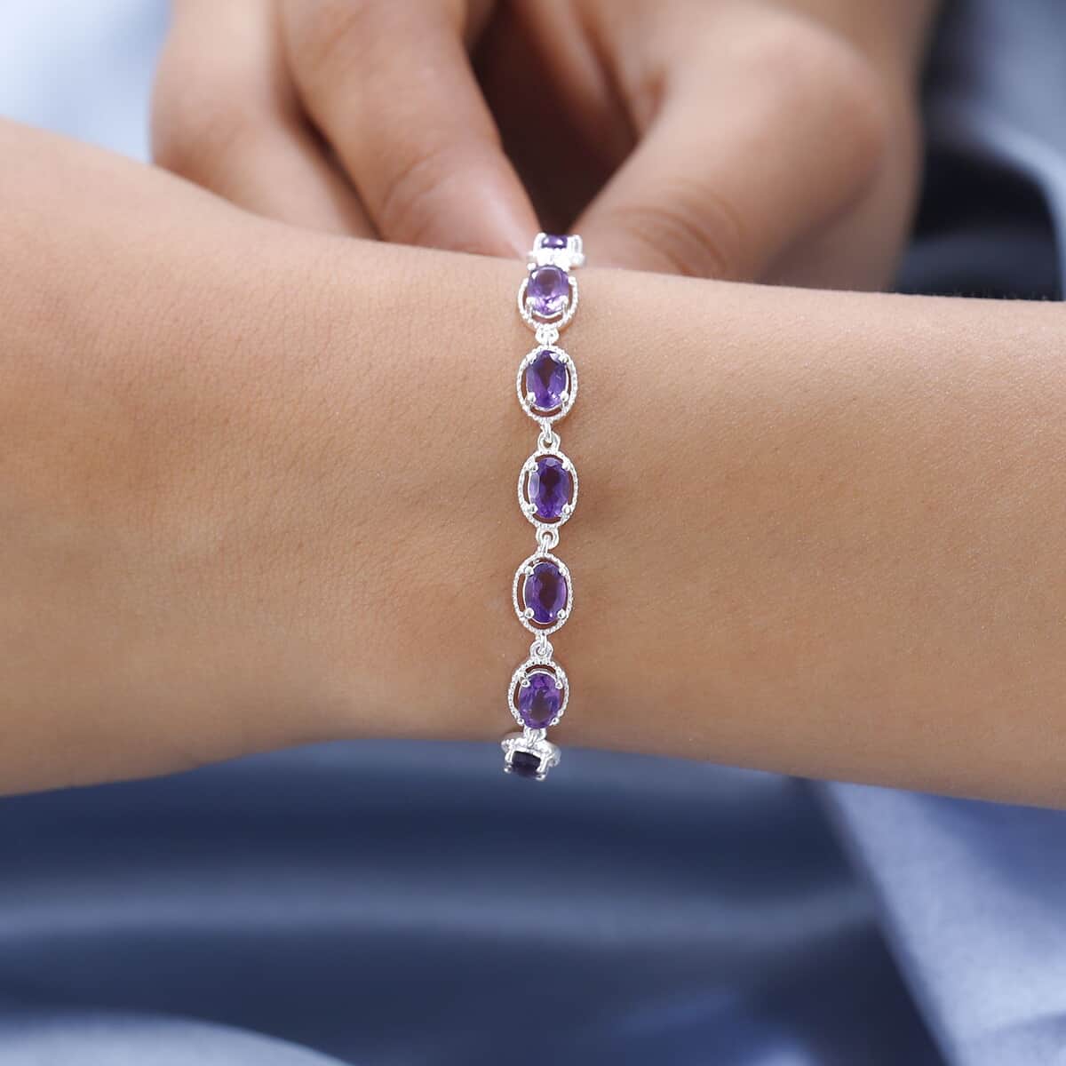 Amethyst Bracelet in Sterling Silver with Stainless Steel Bolo Chain 3.00 ctw image number 2