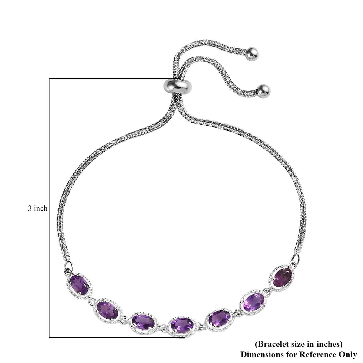 Amethyst Bolo Bracelet in Sterling Silver and Stainless Steel (10.50 In) 3.00 ctw image number 4