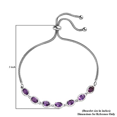 Amethyst Bracelet in Sterling Silver with Stainless Steel Bolo Chain 3.00 ctw