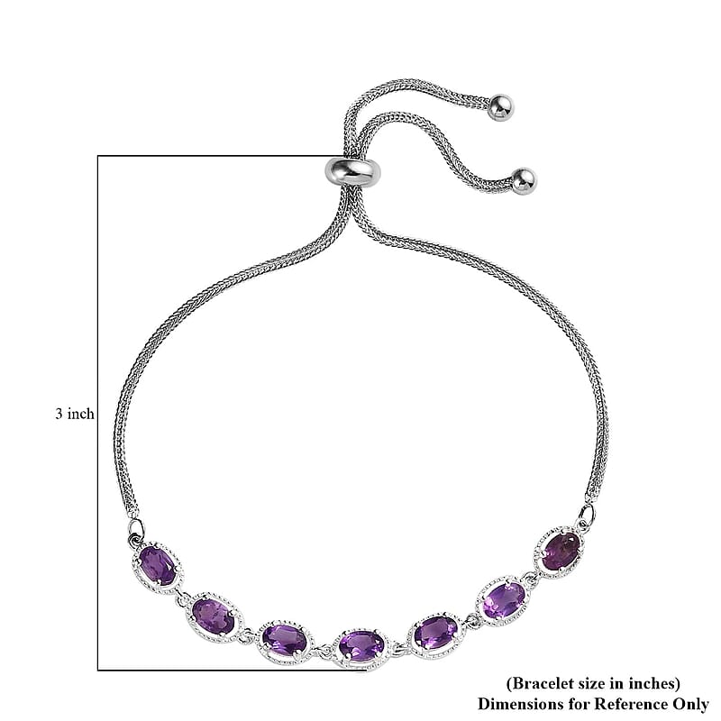 Amethyst Bracelet in Sterling Silver with Stainless Steel Bolo Chain 3.00 ctw