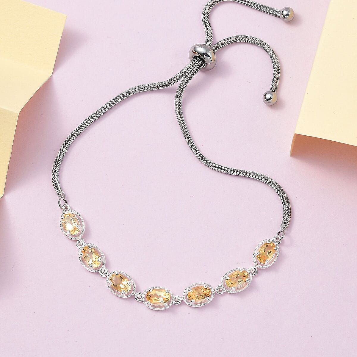 Brazilian Citrine Bracelet in Sterling Silver with Stainless Steel Bolo Chain 3.00 ctw image number 1