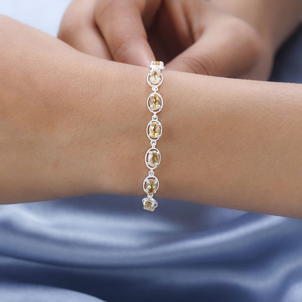 Brazilian Citrine Bracelet in Sterling Silver with Stainless Steel Bolo Chain 3.00 ctw image number 2