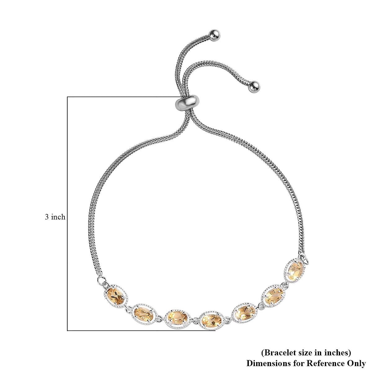 Brazilian Citrine Bracelet in Sterling Silver with Stainless Steel Bolo Chain 3.00 ctw image number 4