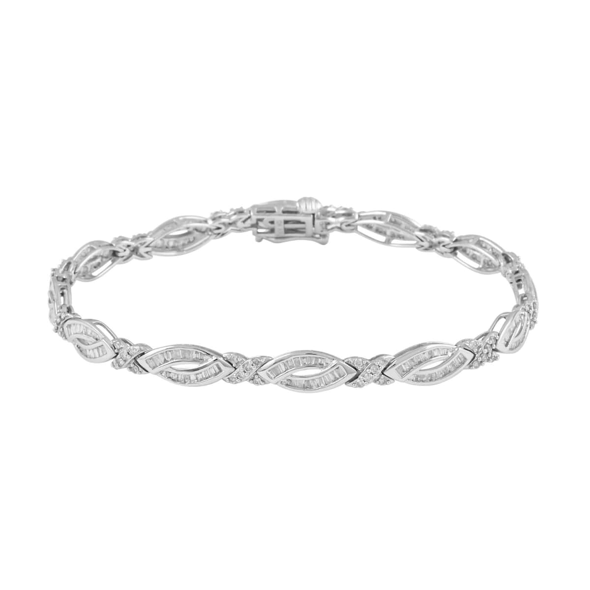 10K White Gold Diamond(Gi1) Marquise and X link Alternating Bracelet (8.65 g) (8.00 In) 2.00 ctw image number 0