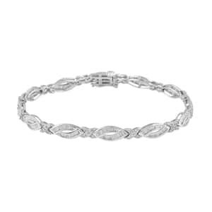 10K White Gold Diamond(Gi1) Marquise and X link Alternating Bracelet (8.65 g) (8.00 In) 2.00 ctw