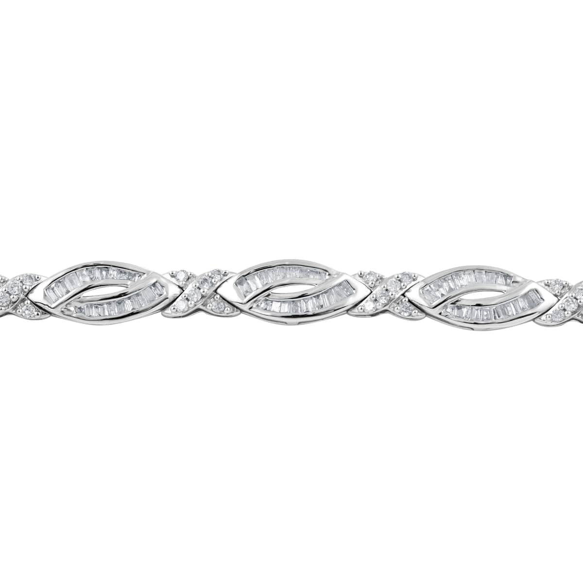 10K White Gold Diamond(Gi1) Marquise and X link Alternating Bracelet (8.65 g) (8.00 In) 2.00 ctw image number 2