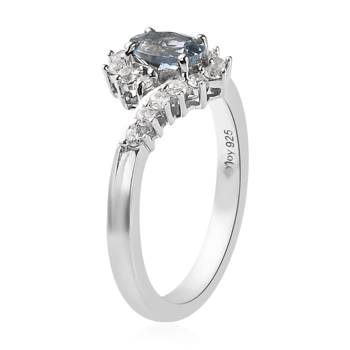 Santa Maria Aquamarine, Natural White Zircon Ring in Platinum Over Sterling Silver (Size 10.0) 0.75 ctw image number 3