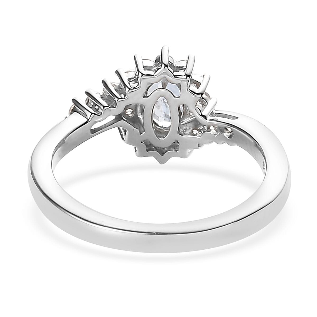 Santa Maria Aquamarine and White Zircon Bypass Ring in Platinum Over Sterling Silver (Size 7.0) 0.75 ctw image number 4