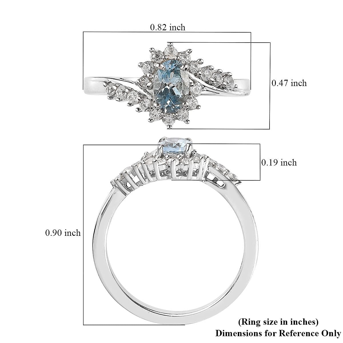 Santa Maria Aquamarine and White Zircon Bypass Ring in Platinum Over Sterling Silver (Size 7.0) 0.75 ctw image number 5