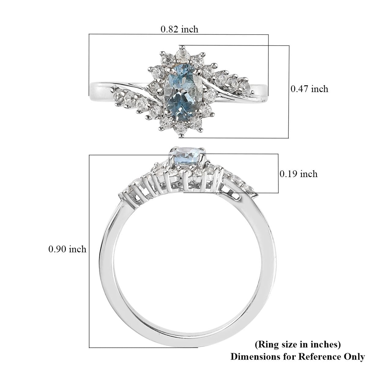 Santa Maria Aquamarine and White Zircon Bypass Ring in Platinum Over Sterling Silver (Size 9.0) 0.75 ctw image number 5
