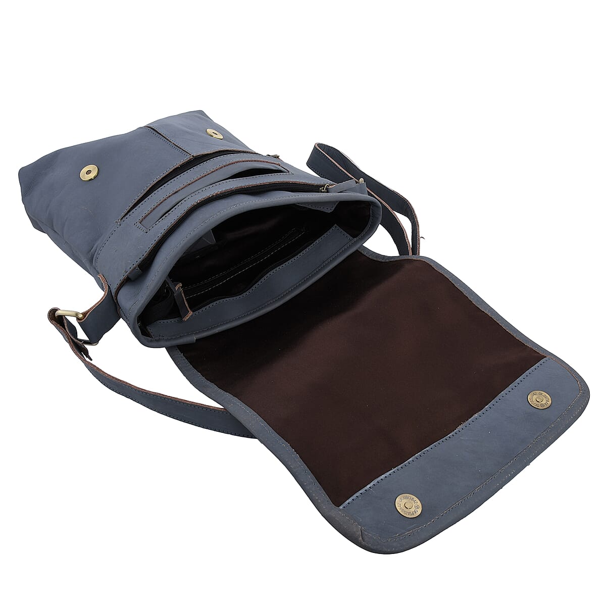 Gray Croco Embossed Genuine Leather Flapover Crossbody Bag with Adjustable Shoulder Strap image number 2