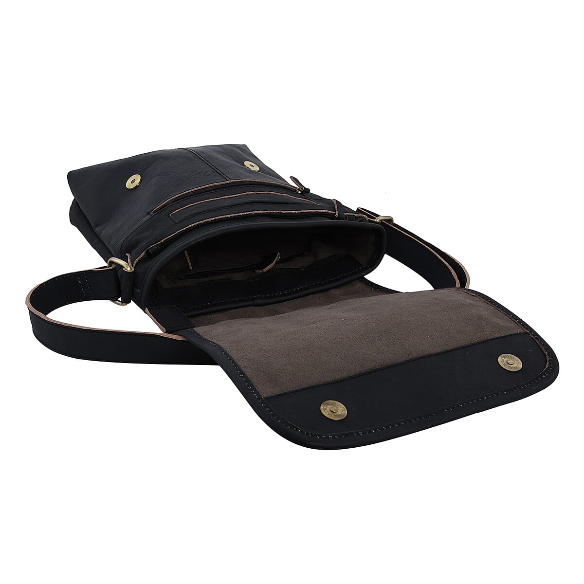 Black Croco Embossed Genuine Leather Flapover Crossbody Bag with Adjustable Shoulder Strap image number 2