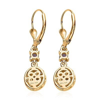 Premium Mangoro Aquamarine and Multi Gemstone Halo Lever Back Earrings in Vermeil Yellow Gold Over Sterling Silver 1.25 ctw