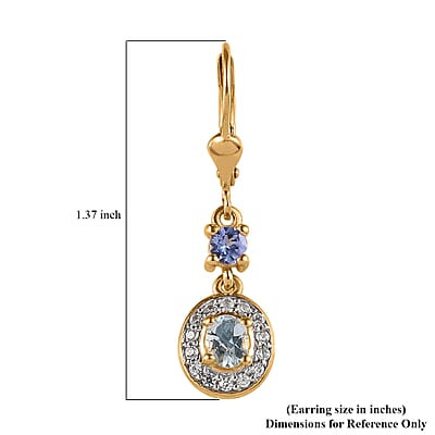Premium Mangoro Aquamarine and Multi Gemstone Halo Lever Back Earrings in Vermeil Yellow Gold Over Sterling Silver 1.25 ctw