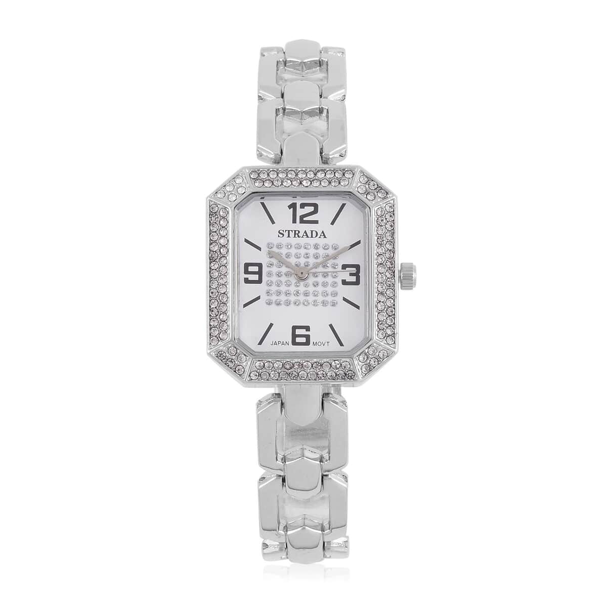 Strada Austrian Crystal Japanese Movement Watch with Silvertone Strap (31.75mm-27.94mm) (7.00-8.5 Inches) image number 0