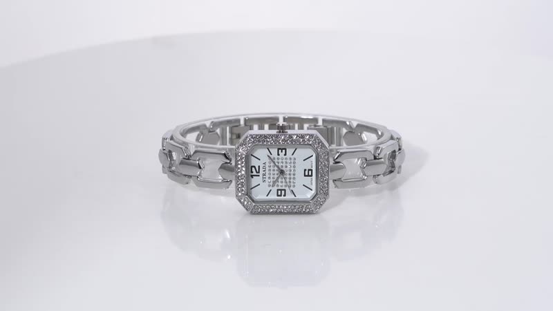 Strada Austrian Crystal Japanese Movement Watch with Silvertone Strap (31.75mm-27.94mm) (7.00-8.5 Inches)