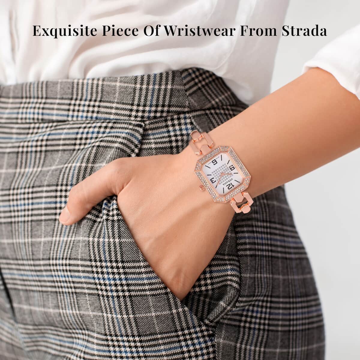 Strada Austrian Crystal Japanese Movement Watch with Rosetone Strap (31.75mm-27.94mm) (7.00-8.5 Inches) image number 2