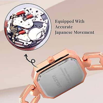 Strada Austrian Crystal Japanese Movement Watch with Rosetone Strap (31.75mm-27.94mm) (7.00-8.5 Inches)