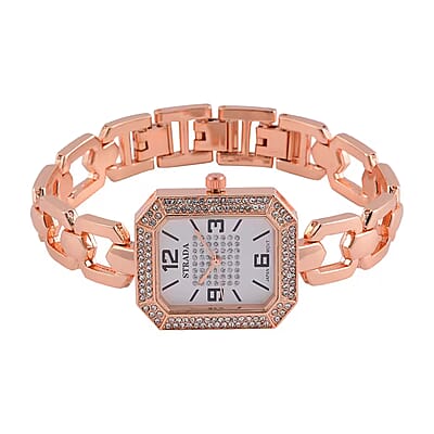 Strada Austrian Crystal Japanese Movement Watch with Rosetone Strap (31.75mm-27.94mm) (7.00-8.5 Inches)