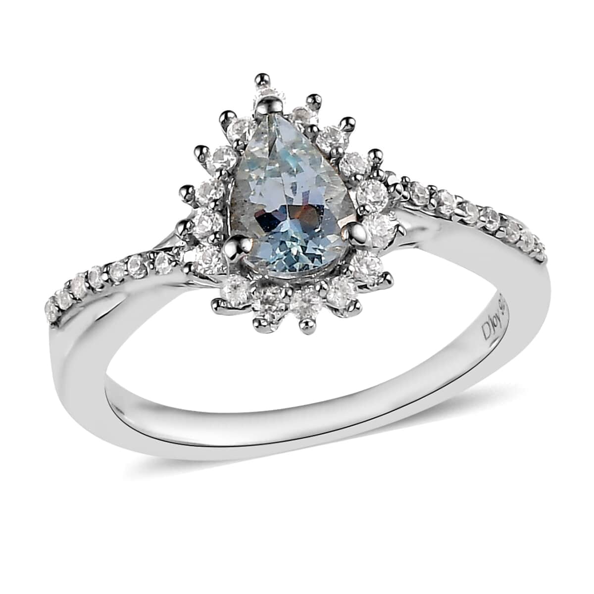 Premium Mangoro Aquamarine, White Zircon Halo Ring in Platinum Over Sterling Silver (Size 10.0) 1.00 ctw image number 0