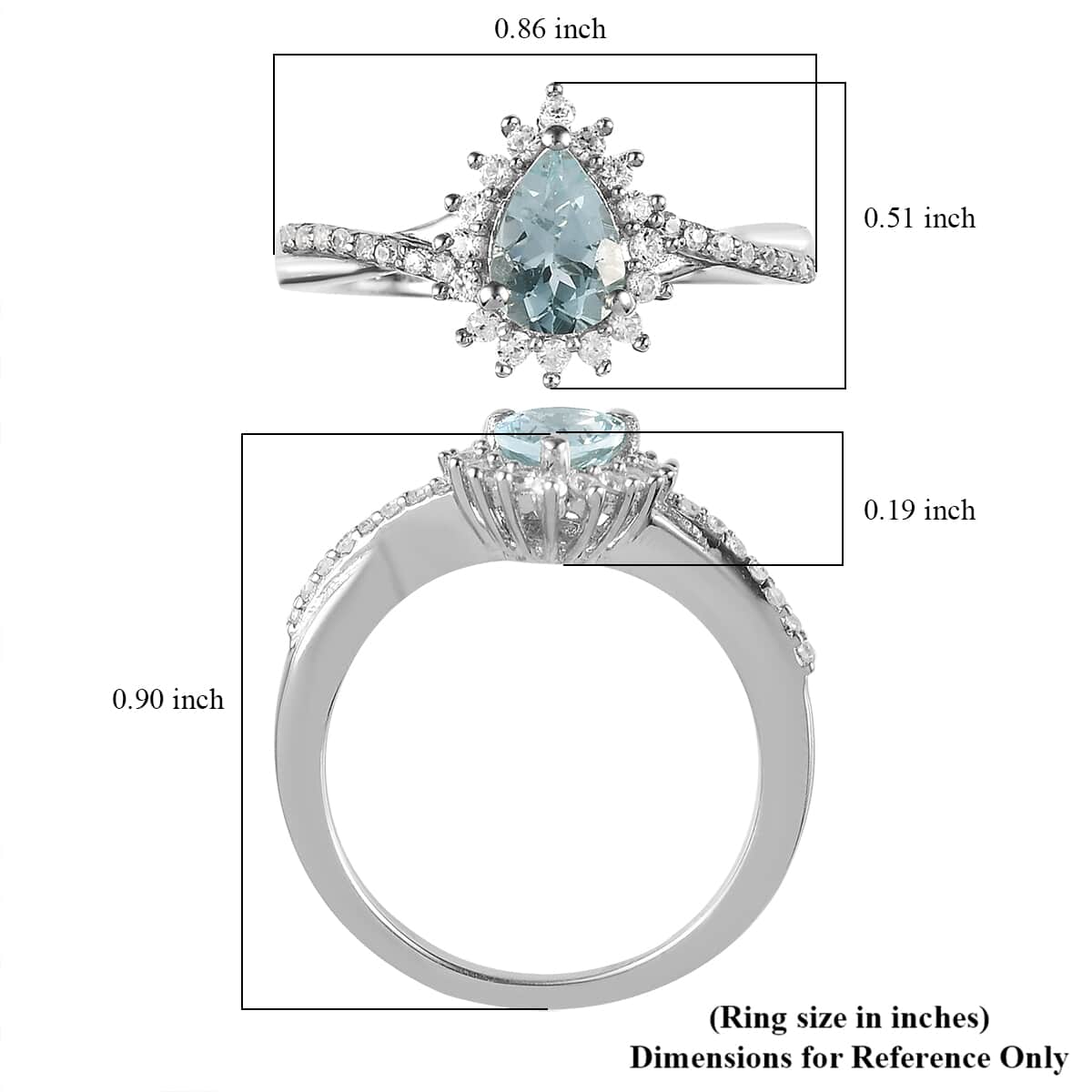 Premium Mangoro Aquamarine, White Zircon Halo Ring in Platinum Over Sterling Silver (Size 10.0) 1.00 ctw image number 4