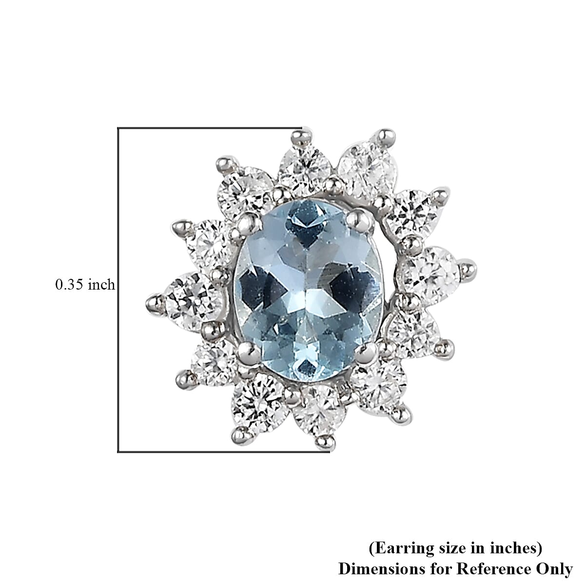 Premium Mangoro Aquamarine and White Zircon Halo Stud Earrings in Platinum Over Sterling Silver 1.10 ctw image number 4