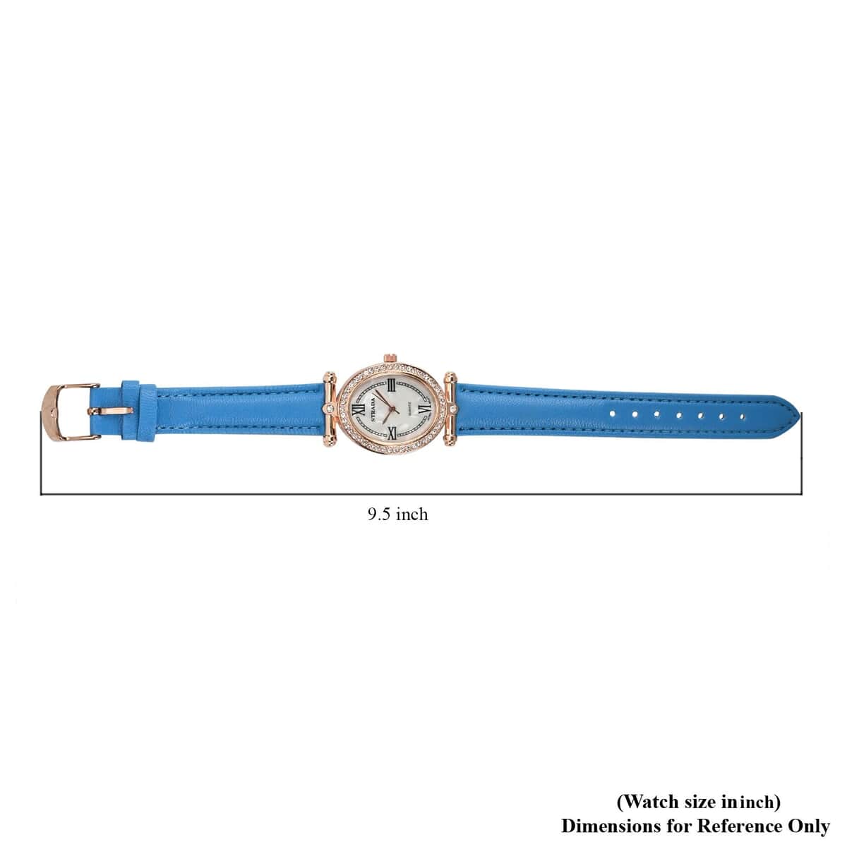 Strada White Austrian Crystal Japanese Movement Watch in Rosetone with Blue Faux Leather Strap (27.94-34.29mm) (6.75-8.50 Inches) image number 7