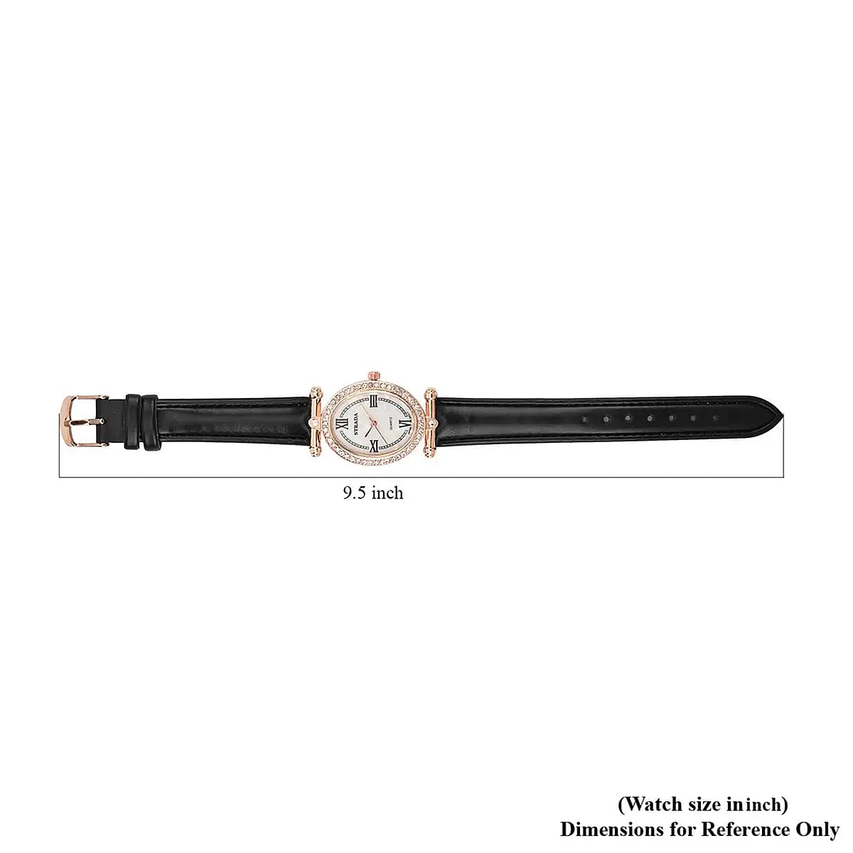 Strada White Austrian Crystal Japanese Movement Watch in Rosetone with Black Faux Leather Strap (27.94-34.29mm) (6.75-8.50 Inches) image number 7