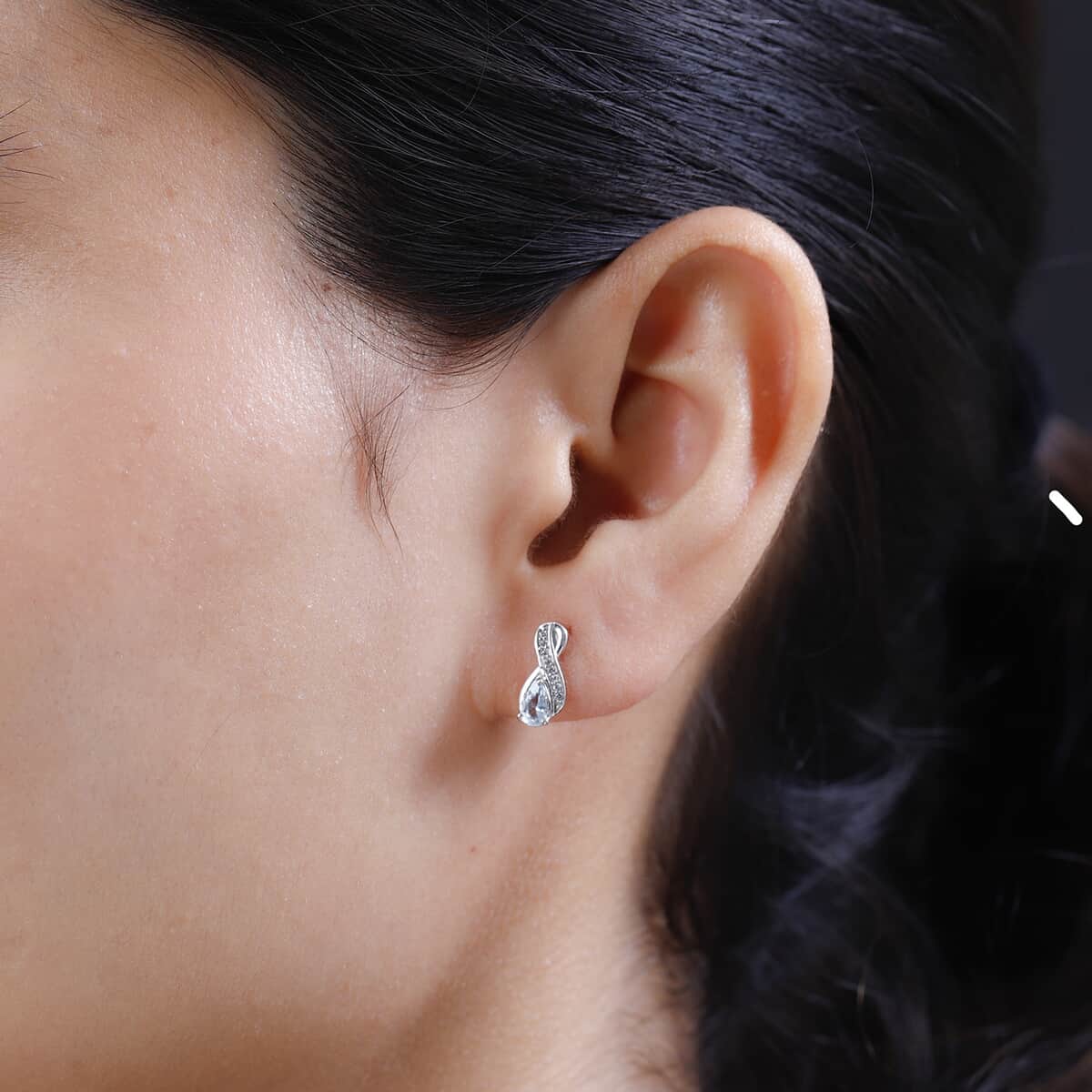 Premium Mangoro Aquamarine, White Zircon Earrings in Platinum Over Sterling Silver 0.40 ctw image number 2