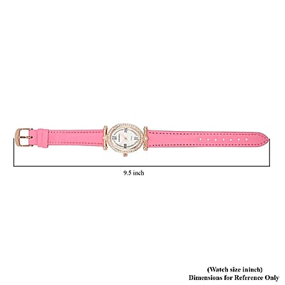 Strada White Austrian Crystal Japanese Movement Watch in Rosetone with Pink Faux Leather Strap (27.94-34.29mm) (6.75-8.50 Inches)