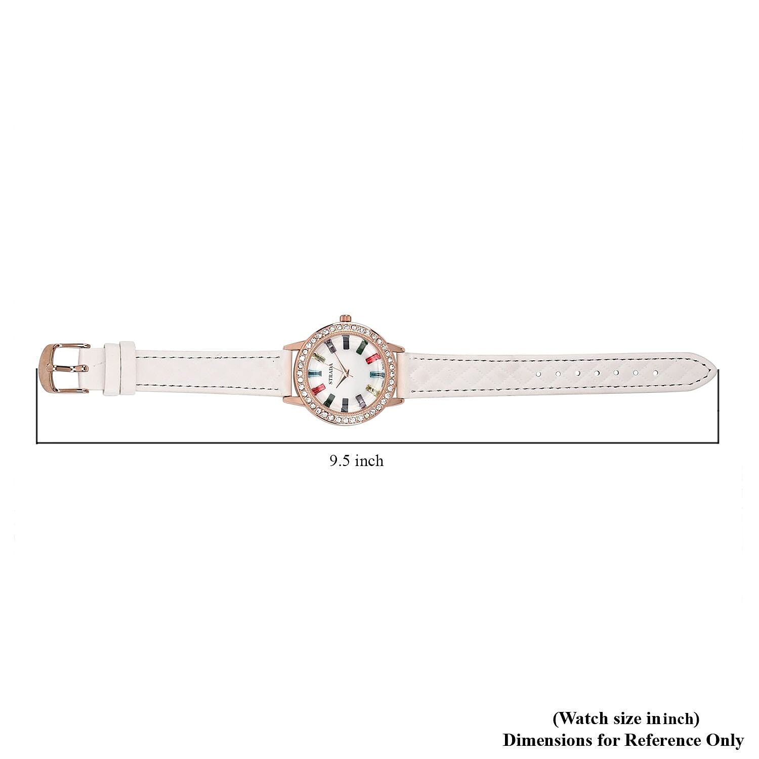 Strada Austrian Crystal & Multi Color Glass Japanese Movement Watch in Rosetone with White Faux Leather Strap (36.06 mm) (7.00-8.5mm)