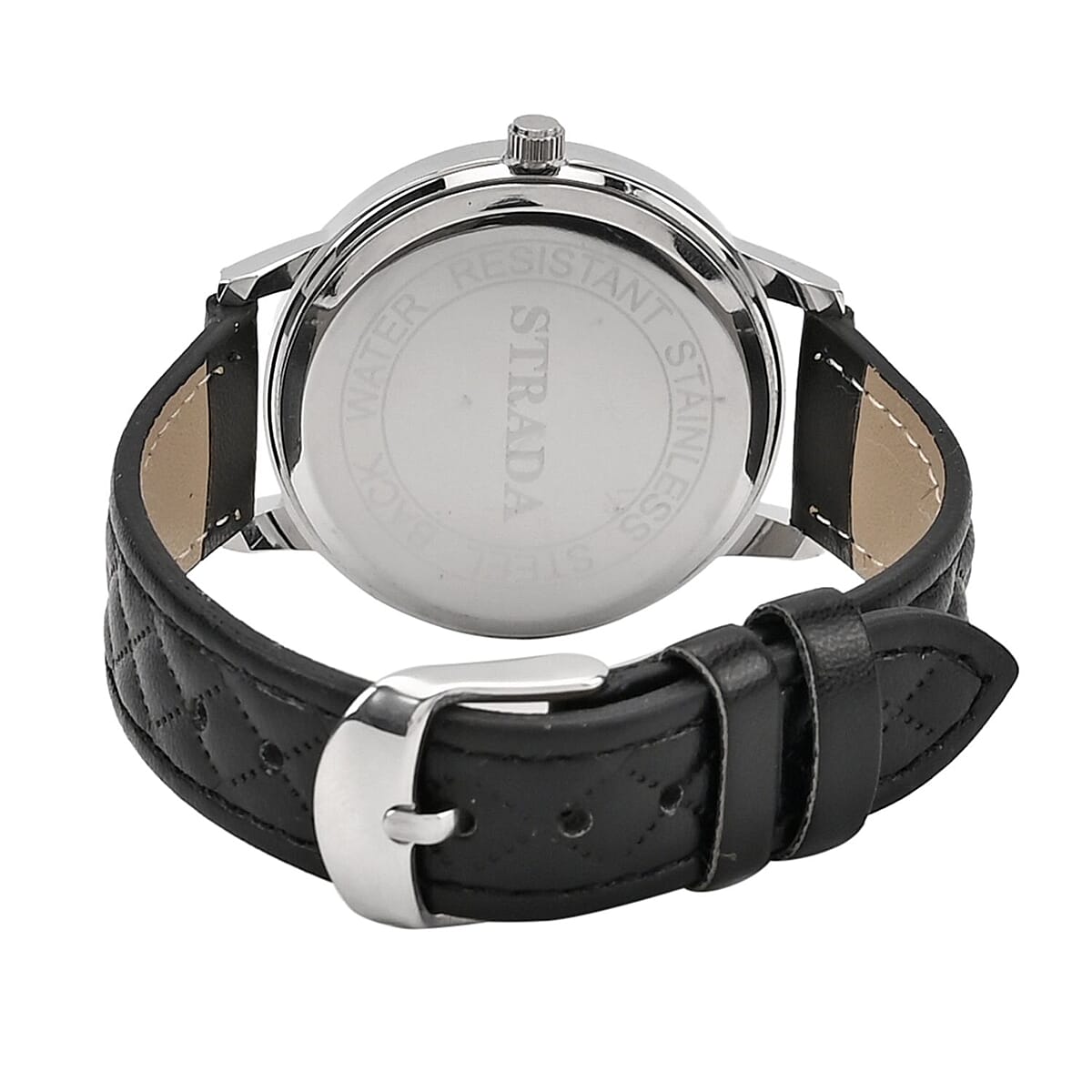 Strada Austrian Crystal & Multi Color Glass Japanese Movement Watch in Silvertone with Black Faux Leather Strap (36.06 mm) (7.00-8.5mm) image number 6