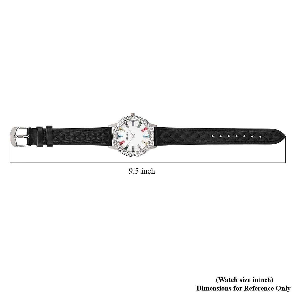 Strada Austrian Crystal & Multi Color Glass Japanese Movement Watch in Silvertone with Black Faux Leather Strap (36.06 mm) (7.00-8.5mm) image number 7