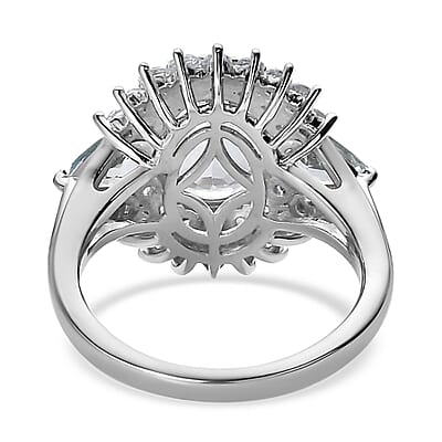 Premium Mangoro Aquamarine and White Zircon Cocktail Ring in Platinum Over Sterling Silver (Size 10.0) 3.85 ctw