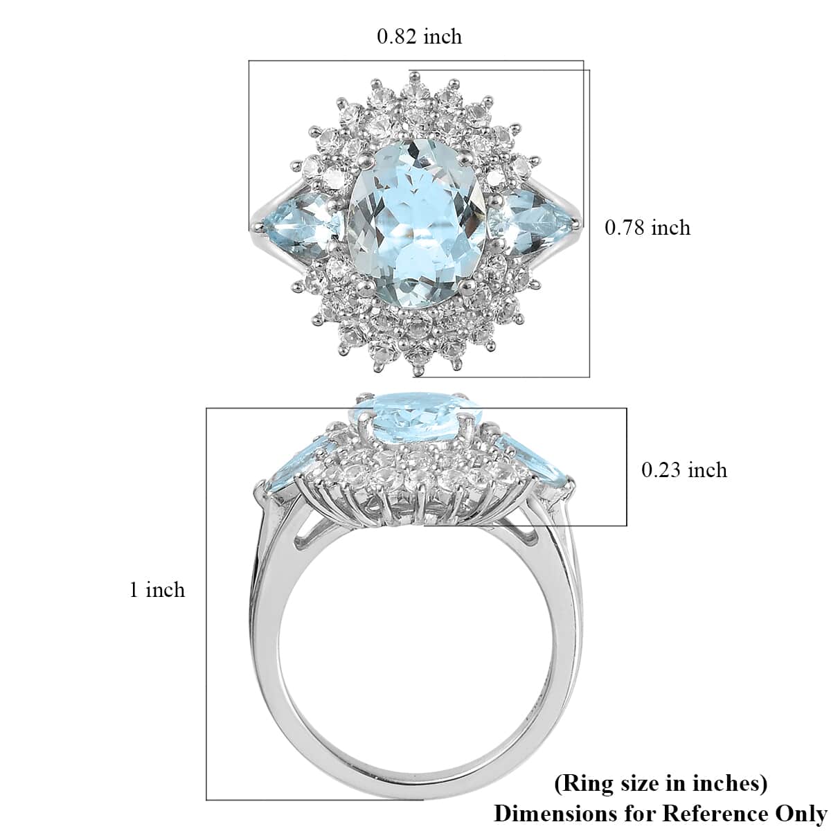 Premium Mangoro Aquamarine, White Zircon Cocktail Ring in Platinum Over Sterling Silver (Size 10.0) 3.85 ctw image number 5