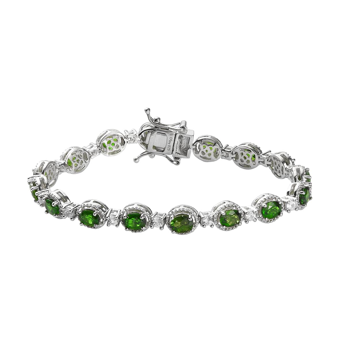 Natural Chrome Diopside and Natural White Zircon Link Bracelet in Platinum Over Sterling Silver (6.50 In) 11.85 Grams 7.75 ctw image number 0
