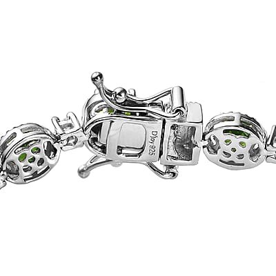 Natural Chrome Diopside and Natural White Zircon Link Bracelet in Platinum Over Sterling Silver (6.50 In) 7.75 ctw