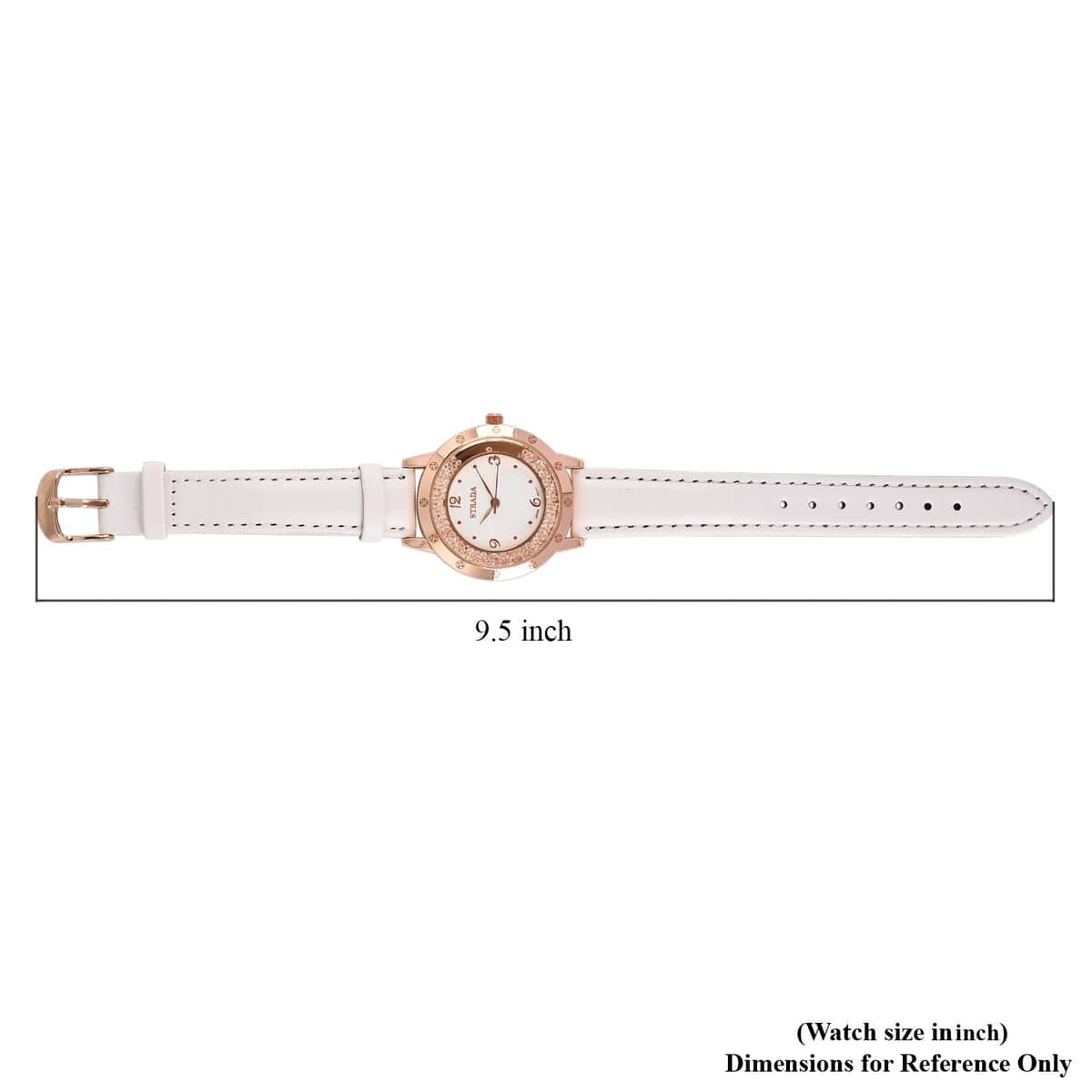 Strada White Austrian Crystal Japanese Movement Watch in Rosetone with White Faux Leather Strap (35.56mm) (6.75-8.5 Inches) image number 7