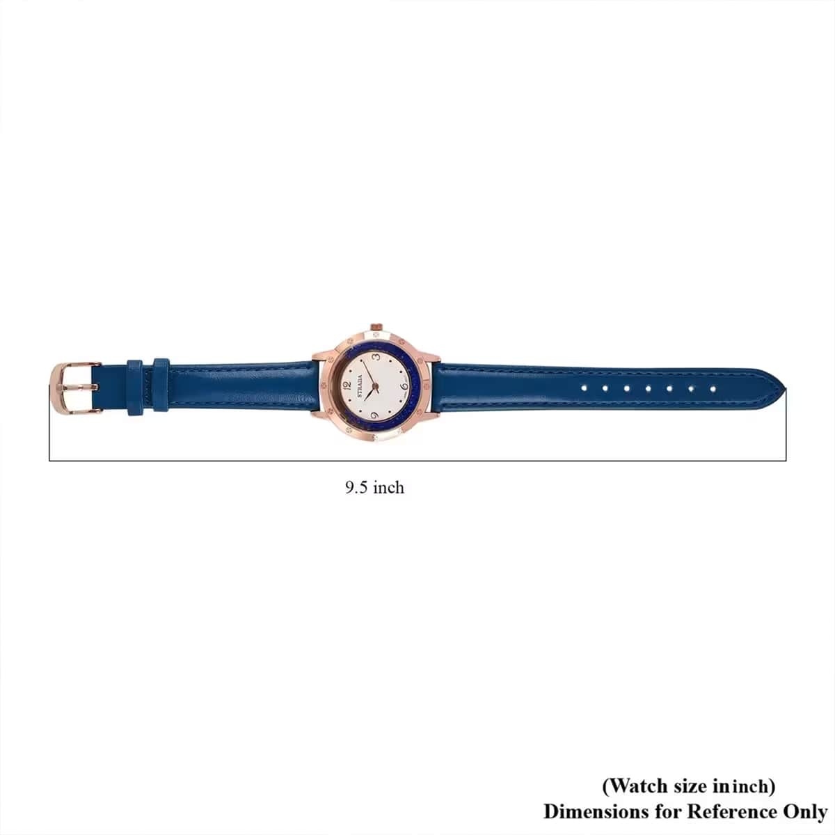 Strada Blue Austrian Crystal Japanese Movement Watch in Rosetone with Blue Faux Leather Strap (35.56mm) (6.75-8.5 Inches) image number 6