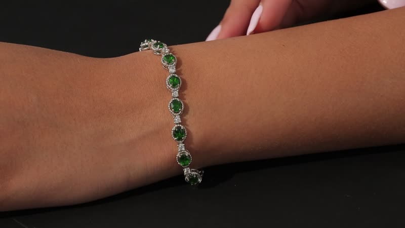 Natural Chrome Diopside and Natural White Zircon Link Bracelet in Platinum Over Sterling Silver (6.50 In) 11.85 Grams 7.75 ctw