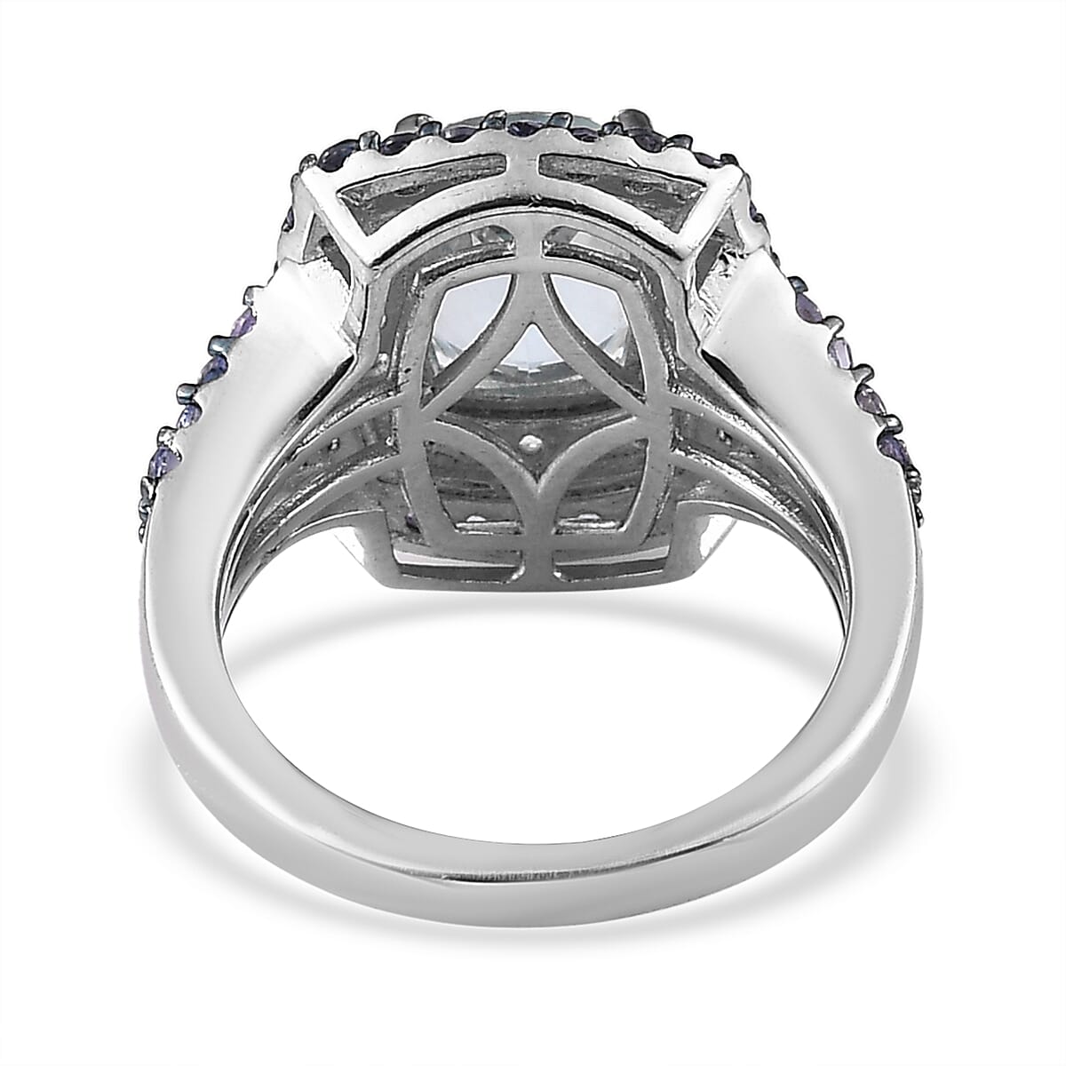 Premium Mangoro Aquamarine, Multi Gemstone Cocktail Ring in Rhodium & Platinum Over Sterling Silver (Size 10.0) 3.65 ctw image number 4