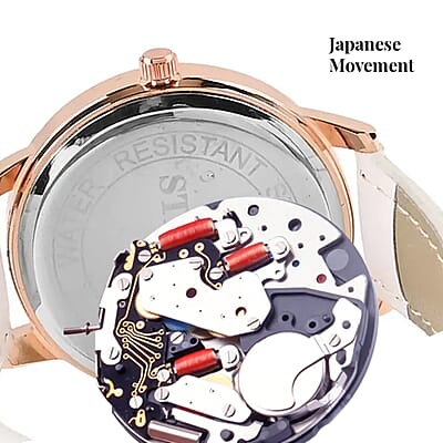 Strada Neon Green Austrian Crystal Japanese Movement Watch in Rosetone with Green Faux Leather Strap (35.56mm) (6.75-8.5 Inches)