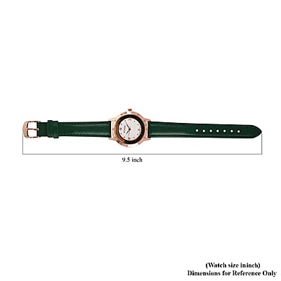 Strada Neon Green Austrian Crystal Japanese Movement Watch in Rosetone with Green Faux Leather Strap (35.56mm) (6.75-8.5 Inches)