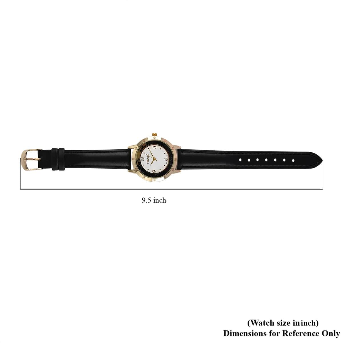Strada Black Austrian Crystal Japanese Movement Watch in Goldtone with Black Faux Leather Strap (35.56mm) (6.75-8.5 Inches) image number 7
