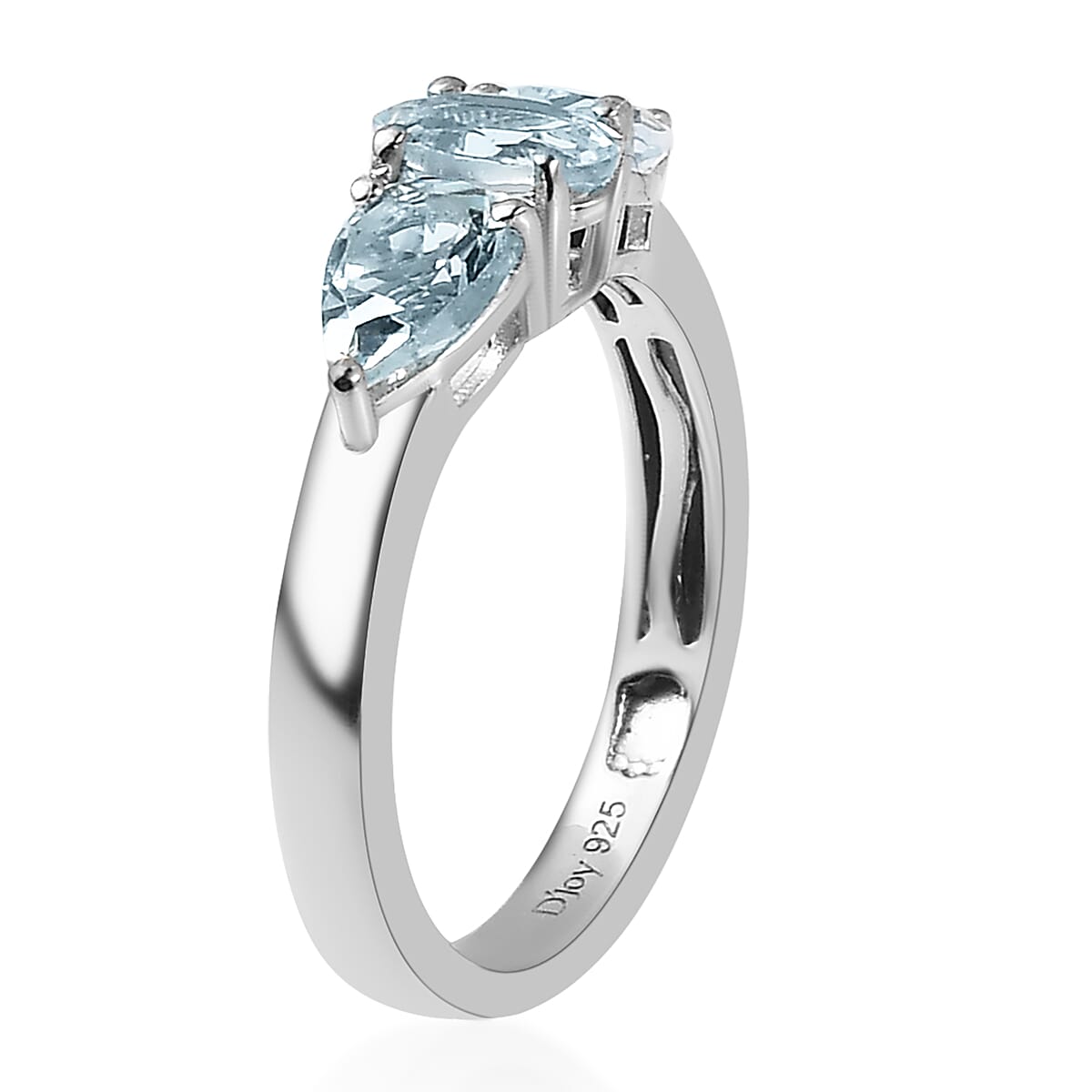 Premium Mangoro Aquamarine 3 Stone Ring in Platinum Over Sterling Silver (Size 10) 1.10 ctw image number 3