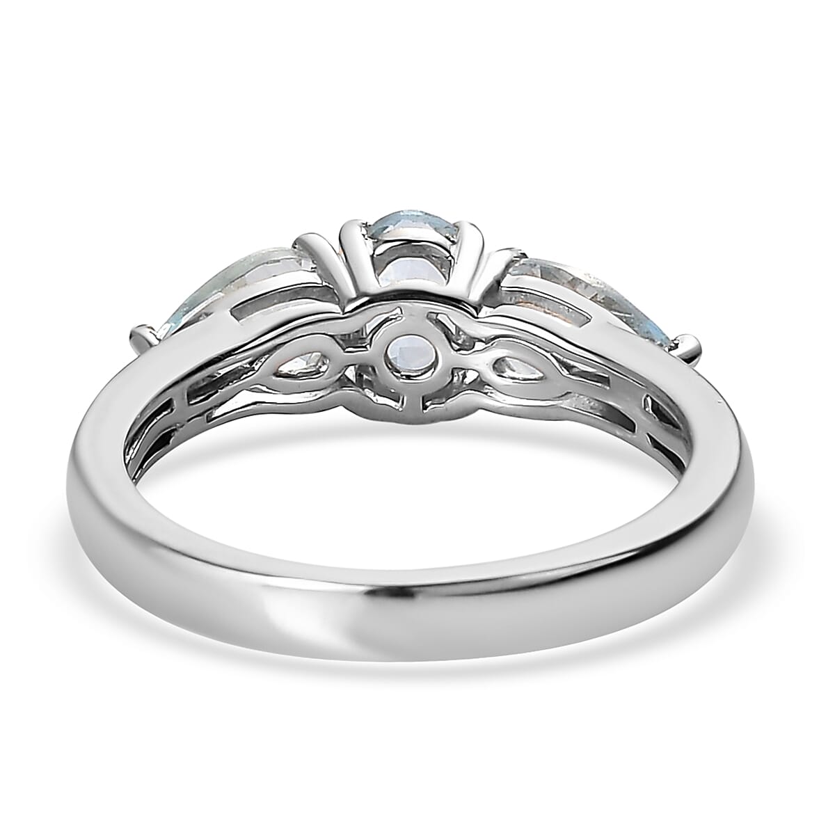 Premium Mangoro Aquamarine 3 Stone Ring in Platinum Over Sterling Silver (Size 10) 1.10 ctw image number 4
