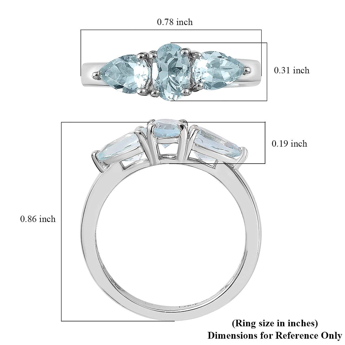 Premium Mangoro Aquamarine 3 Stone Ring in Platinum Over Sterling Silver (Size 10) 1.10 ctw image number 5