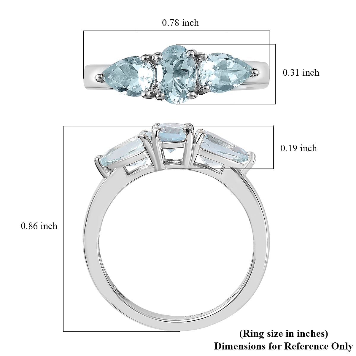 Premium Madagascar Aquamarine 3 Stone Ring in Platinum Over Sterling Silver (Size 7.0) 1.10 ctw image number 5