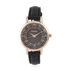 Strada Japanese Movement Watch in Rosetone with Black Faux Leather Strap (35.05mm) (6.25-8 In)