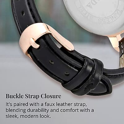 Strada Japanese Movement Watch in Rosetone with Black Faux Leather Strap (35.05mm) (6.25-8 In)